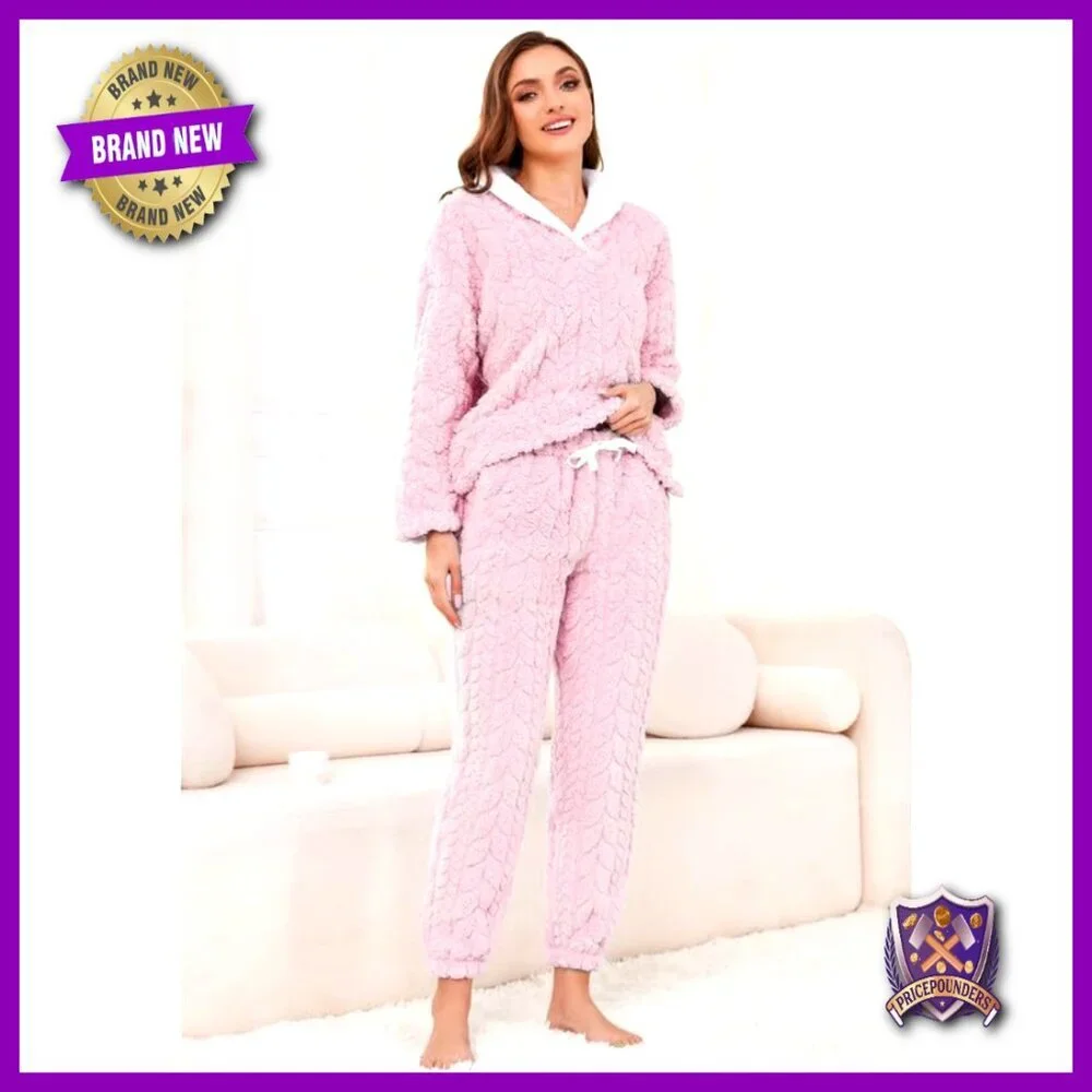 Soft Plush Fleece Pajama Set Women's 2-Piece Winter Sleepwear Loungewear